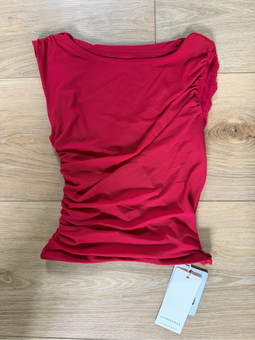 Commense Ruched Asymmetrical Berry Pink Sleeveless Top NWT